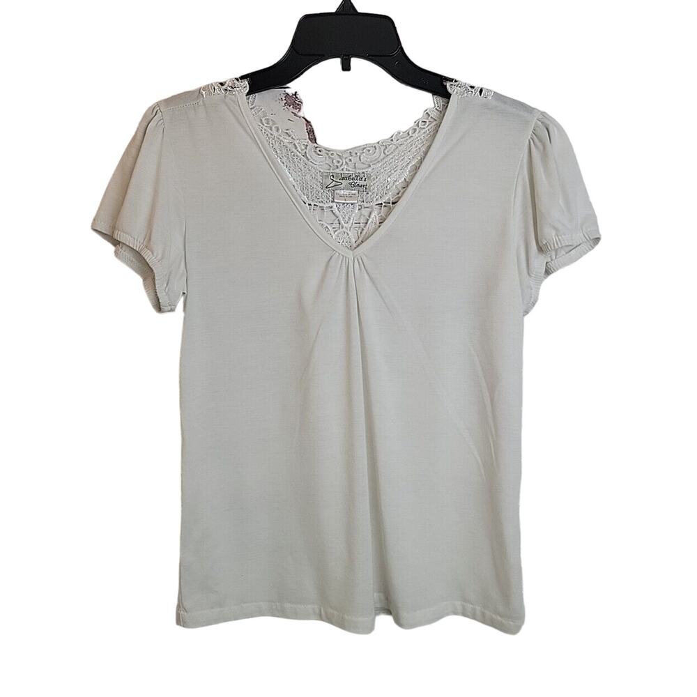Isabella's Closet White‎ Floral Lace V-Neck Short Sleeve Top Women's Size Large